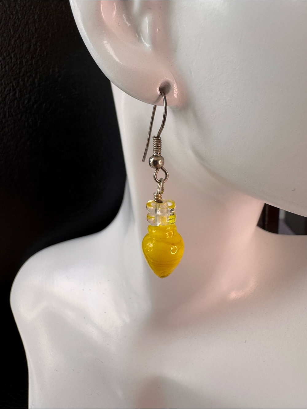 Handmade Yellow Glass Drop Earrings - SKU I
